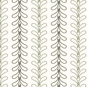 Small_Hand Drawn Green Rain Drops and Dots Vertical Stripes on White Background