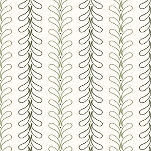 Medium_Hand Drawn Green Raindrops and Dots Vertical Stripes on White Background