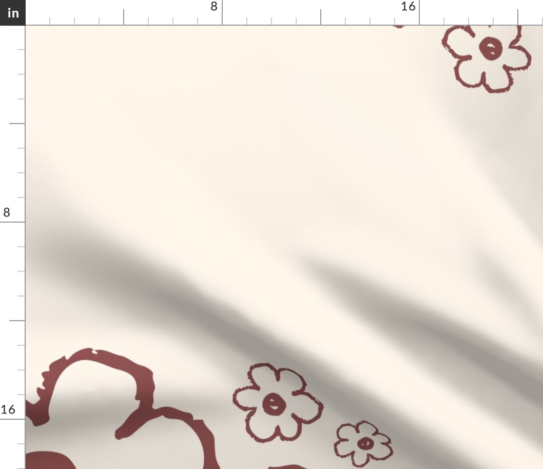 Extra Large_Hand Drawn Red Flowers and Pink Dots on a White Background