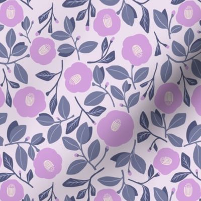 Camellia Vintage Floral Flowers Pastel-Lilac-Purple 