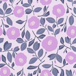Camellia Vintage Floral Flowers Pastel-Lilac-Purple 