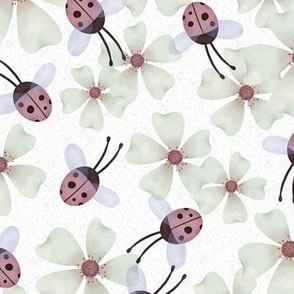 Dusty Pink Ladybugs with white spring blossoms