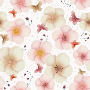 Large Dreamy Watercolor Blossoms in light pink and cream