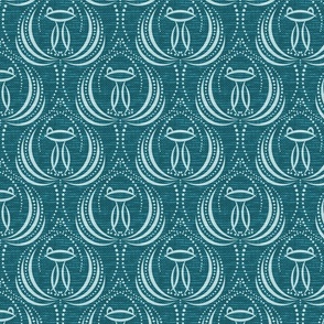 Monochrome textured pattern with frogs in Art Deco style.