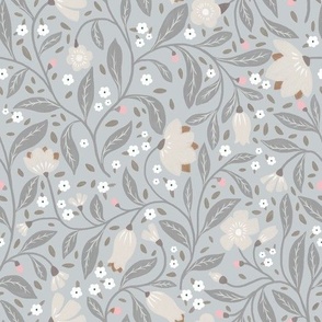 Vintage style -Tiny Flowers and vine motifs in classic neutral pastel colors~
