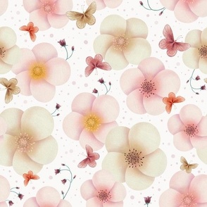 Medium Dreamy Watercolor Blossoms in light pink and cream