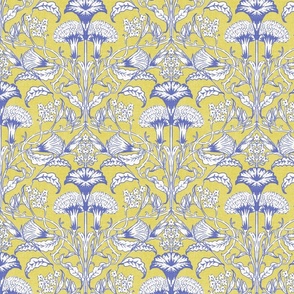 Indian Block Print Blue Floral (Yellow)