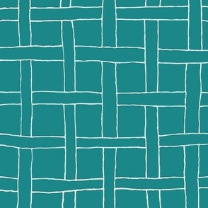 Hand Drawn Woven Pattern  - White on Teal