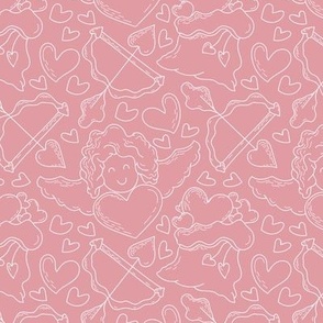 Saint Valentine with hearts, arrows. Love Valentine's Day. Doodle on a pink background