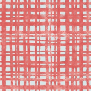 large scale hand drawn grid red on pale blue