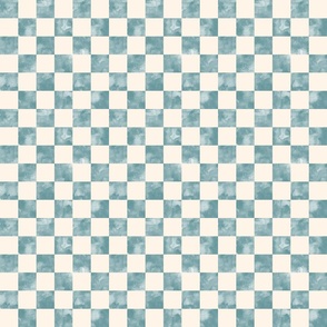 small scale checkerboard watercolor texture teal green on cream