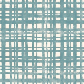 large scale hand drawn grid blue on cream