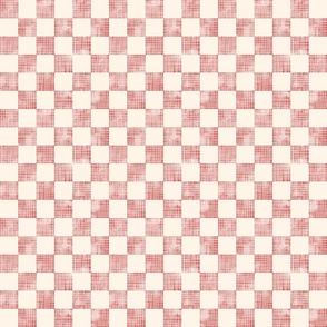 small scale checkerboard watercolor texture with grid lines red on cream
