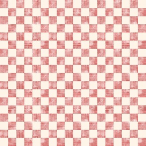 small scale checkerboard watercolor texture with stripes red on cream