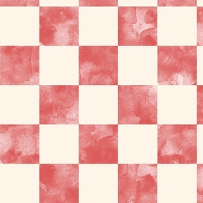 large scale checkerboard watercolor texture red on cream