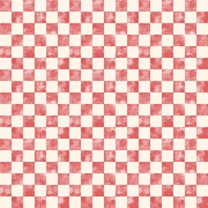 small scale checkerboard watercolor texture red on cream