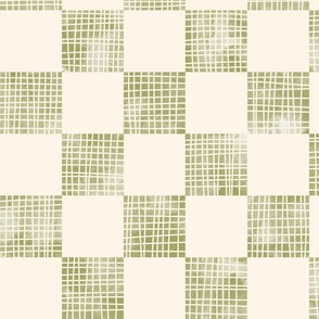large scale checkerboard watercolor texture with grid lines green on cream