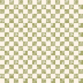 small scale checkerboard watercolor texture green on cream