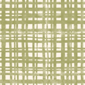 large scale hand drawn grid green on cream