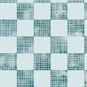 large scale checkerboard watercolor texture with grid dark teal on light blue