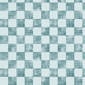 checkerboard watercolor texture with grid lines dark teal on blue