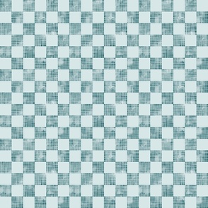 small scale checkerboard watercolor texture with grid lines teal green on blue