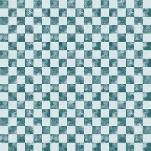 small scale checkerboard watercolor texture teal green on light blue