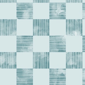 large scale checkerboard watercolor texture with stripes teal green on light blue