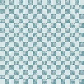 small scale checkerboard watercolor texture teal green on light blue
