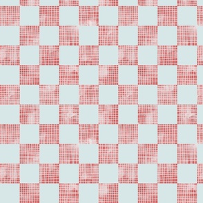 checkerboard watercolor texture with grid lines red on blue