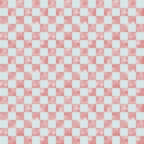 small scale checkerboard watercolor texture with grid red on light blue