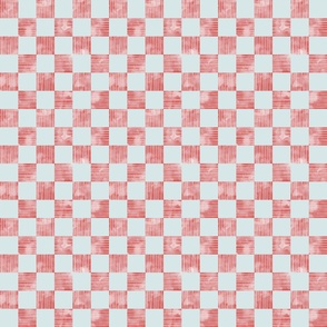 small scale checkerboard watercolor texture with lines red on robins egg blue