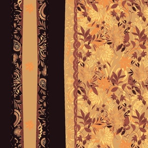 Heritage Revival - Hand Painted Vintage Floral Stripe - Amber Jewel Tone - scale 2