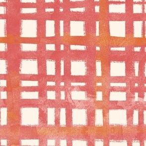 large scale hand drawn grid red on cream