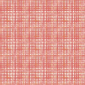 small scale hand drawn grid red on cream