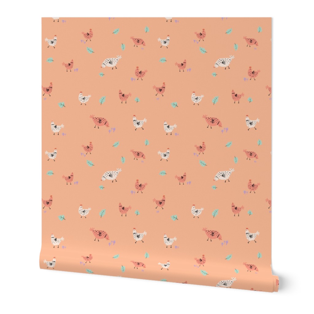 Chickens Vibes in Peach Fuzz Background