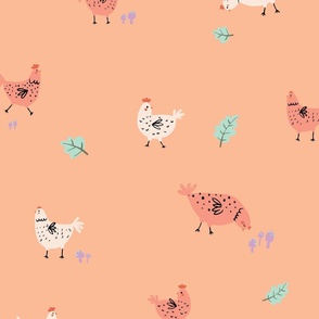 Chickens Vibes in Peach Fuzz Background