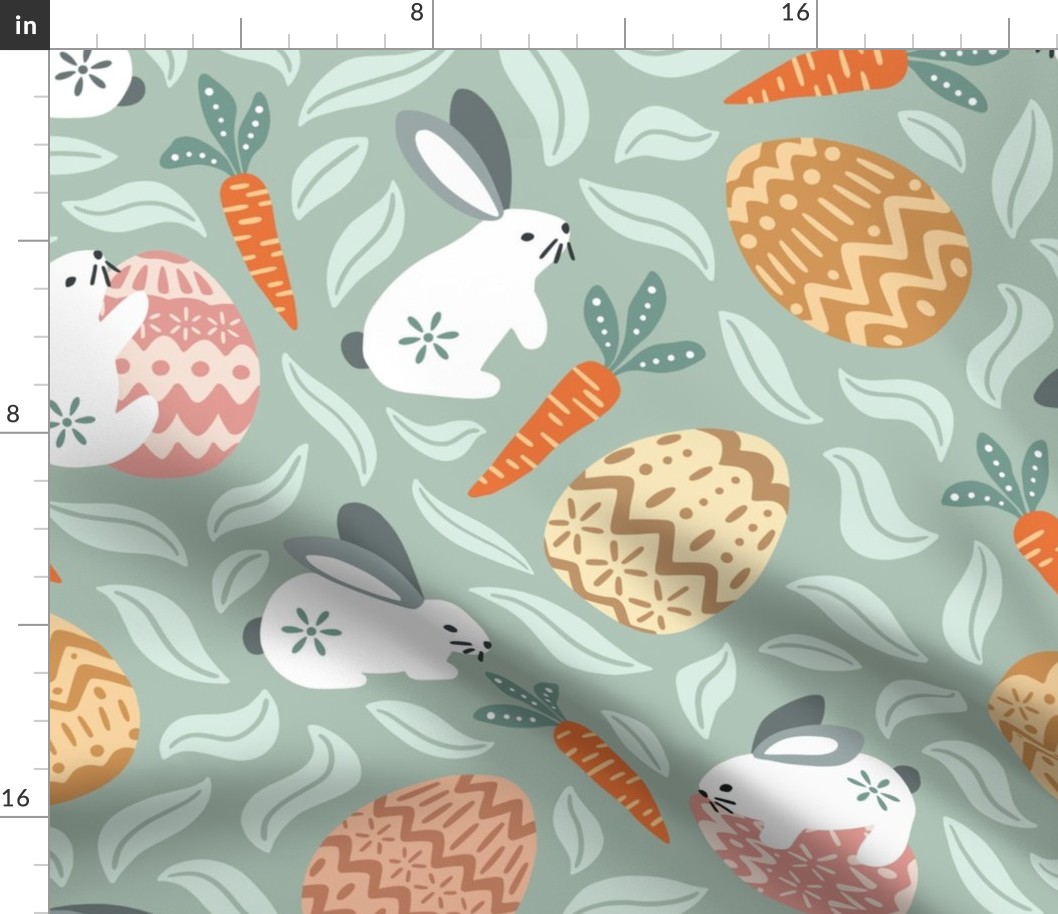 Playful easter bunnies and eggs - rabbit egg hunt  - pastel blue - large scale for bedding and wallpaper