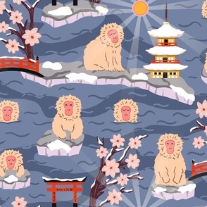 Japanese monkeys enjoying apricity in the hot springs - medium scale