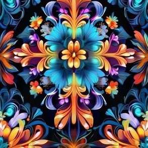 Stained Glass Floral Damask Pattern