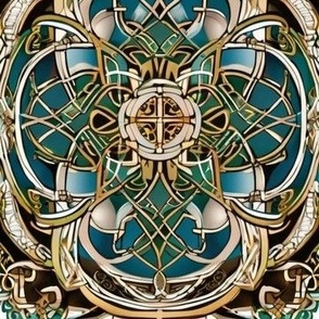 Intricate Jewel Tone Celtic Knotwork - Large - Green and Gold Cross