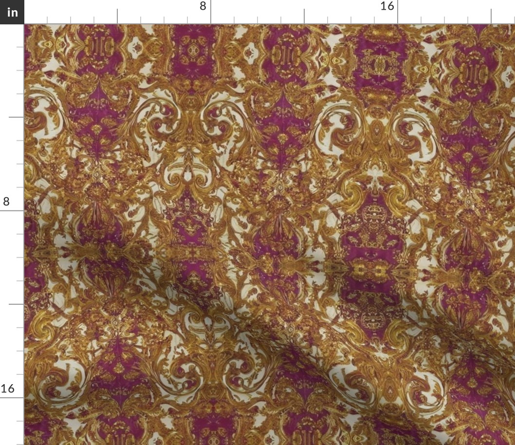 Antique Gold and Maroon Damask