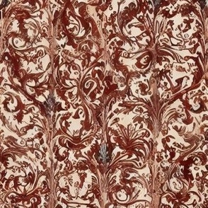 Ornate burgundy and cream damask pattern