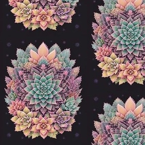 Pastel Succulents on a starry black background