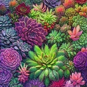Psychedelic Succulents Bold green and purple pattern - Large