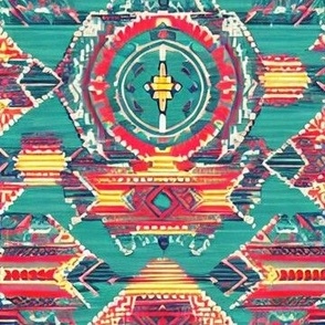 Pyramid of the Sun - Teal Geometric Indigenous Mexican Design