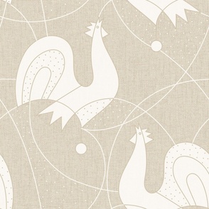 Rooster White on  linen large
