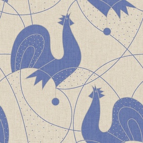 Rooster Blue on  linen large