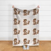 18x18 Panel Woodland Nursery Bear and Squirrel for Lovey or Pillow