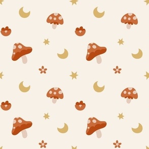 Autumn cute seamless pattern with mushrooms and botanical elements